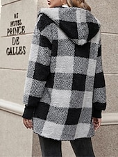 economico Giacche in finta pelle-Per donna Giacca in pile Cappotto teddy Giacca con cappuccio Tenere al caldo Traspirante Tasche In pile Informale Stile di strada Righe e Plaid Da mare San Valentino Strada Da tutti i giorni