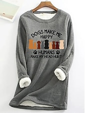 abordables Sudadera-Sudadera para mujer, jersey con estampado de sherpa y letras, informal, deportiva, cálida, difusa, cómoda, cuello redondo, manga larga, top microelástico, caída&amp;amp;Tejido suave, transpirable y