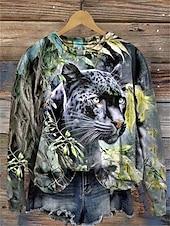 ieftine Vârfurile animalelor-hanorac de damă pulover poliester grafic casual sport imprimeu îmbrăcăminte sport activă cu gât rotund top cu mânecă lungă micro-elastic toamna &amp;amp; țesătură moale și confortabilă pentru iarnă