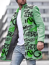 billiga lättviktsrock för män-Herr Vinterkappa Rock Kappa Dagliga kläder Semester Med fickor Mönster Framficka Höst vinter Bokstav Streetwear Sport Nedvikt Normal Gul Blå Purpur Grön Khaki grön Jacka