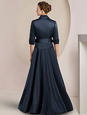 billige Mammas jumpsuits-To-delt jumpsuit/buksedress mor til bruden formell bryllupsgjest elegant skjortekrage ankel lengde sateng halv erme med sløyfe(r) gratis tilpasset størrelse