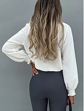 preiswerte Elegante Oberteile-Hemd Bluse Damen Schwarz Weiß Rosa Solide / einfarbig Puffärmel Täglich Modisch Stehkragen Regular Fit S