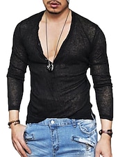 economico magliette di base-Per uomo Camicia Maglietta Camicia a Maniche Lunghe Manica Lunga Scollo a V profondo Grafico Semplice Muscolo Essenziale Nero Bianco Maglietta Top per Uomo