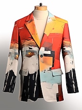 preiswerte Herren bedruckte Blazer-Herren Farbblock Geometrie Langarm Umlegekragen Geschäftlich Abstrakt Arbeit Büro-Outfit Ausgehen Knöpfe Druck Mehrere Taschen