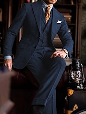 voordelige Formele pakken-Heren Tweed Trouwpakken Lichtblauw Bordeaux Effen Tailored Fit 3-delig Enkele Knopen