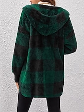 economico Giacche in finta pelle-Per donna Giacca in pile Cappotto teddy Giacca con cappuccio Tenere al caldo Traspirante Tasche In pile Informale Stile di strada Righe e Plaid Da mare San Valentino Strada Da tutti i giorni