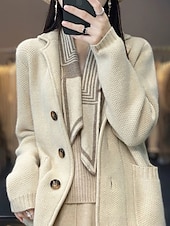 tanie Kardigany i odzież wierzchnia-Damskie Sweter rozpinany Sweter kurtka Moda Moda miejska Codzienny Jednokolorowe Gofrowana Kołnierzyk koszuli Guziki Dzianiny Długi rękaw Zwykłe topy Robić na drutach Na zewnątrz Codzienny Wyjściowe