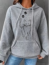 cheap Sport Hoodie-Women&#039;s Sporty ChicOversized Hoodie Sweatshirt Pullover Active Sportswear Textured Cat Casual Sports Hoodie Drawstring Print Front Pocket Long Sleeve Black White Pink Green Gray Fall &amp; Winter
