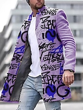 billiga lättviktsrock för män-Herr Vinterkappa Rock Kappa Dagliga kläder Semester Med fickor Mönster Framficka Höst vinter Bokstav Streetwear Sport Nedvikt Normal Gul Blå Purpur Grön Khaki grön Jacka
