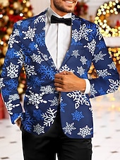 cheap Christmas Blazer-Men&#039;s Christmas Ugly Party Blazer Jacket Regular Tailored Fit Snowflake Printing Single Breasted One-button for Dinner Prom Holiday Plus Size Xmas 2023