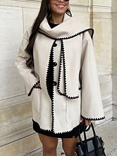 abordables Manteaux &amp; trenchs-Femme Manteau Chaud Brodée Poche Elégant Classique Moderne Couleur unie Soirée Travail Usage quotidien Boutonnage Simple Normal Ras du cou Ample manche longue Vêtements d&#039;extérieur Noir Bleu Kaki