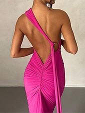 abordables robe noire midi-Femme robe blanche robe noire Robe de bal Ruché Dos Nu Une Epaule Sans Manches robe demoiselle d honneur Occasion spéciale Noir Blanche Printemps Hiver
