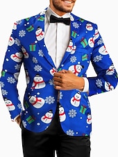 cheap Christmas Blazer-Men&#039;s Christmas Ugly Party Blazer Jacket Regular Tailored Fit Snowflake Printing Single Breasted One-button for Dinner Prom Holiday Plus Size Xmas 2023