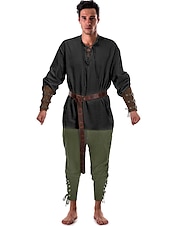 お買い得  衣装-レトリ／ヴィンテージ 中世 ルネッサンス パンツ セット ウエストベルト 海賊 バイキング Ranger 男性用 バイキング ファンタジー ハロウィーン カーニバル マスカレード カーニバル 性能 マスカレード 成人 シャツ パンツ ベルト