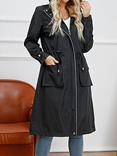 billiga hoodie jacka-Dam Trenchcoat Utomhus Gata Dagligen Höst Vinter Lång Täcka Normal Regnsäker Håller värmen Andningsfunktion Stylish Nutida Ledigt Jacka Långärmad Slät Snörning Med fickor Svart Gul Vin