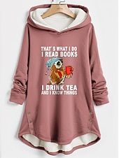 abordables Humor y Citas Tops-Sudadera con capucha de mujer forrada de forro polar pijamas cálidos sudadera Sherpa con letra casual deportiva estampado con botones cálida suave y cómoda sudadera de manga larga tejido