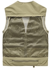 cheap Men&#039;s Vest-Men&#039;s Gilet Fishing Vest Hiking Vest Outdoor Street Fishing Racing Sporty Casual Summer Fall Pocket Full Zip Polyester Breathable Solid Color Zipper V Neck Regular Fit Black Army Green Red Navy Blue