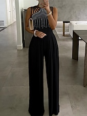voordelige feest jumpsuits-Dames Normaal Jumpsuit Elegant Effen Kleur Mouwloos Ronde hals Hoge taille Uitknippen Bruiloft Feest Slank Zwart Rood blauw Herfst