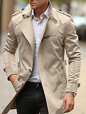 billiga Trenchcoat för män-Herr Övergångsjacka Trenchcoat Utomhus Alla årstider Vindtät jacka Ytterkläder Kläder Streetwear Slät Framficka Kavajslag Enkelknäppt