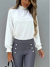 preiswerte Elegante Oberteile-Hemd Bluse Damen Schwarz Weiß Rosa Solide / einfarbig Puffärmel Täglich Modisch Stehkragen Regular Fit S