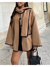 abordables Manteaux &amp; trenchs-Femme Manteau Chaud Brodée Poche Elégant Classique Moderne Couleur unie Soirée Travail Usage quotidien Boutonnage Simple Normal Ras du cou Ample manche longue Vêtements d&#039;extérieur Noir Bleu Kaki