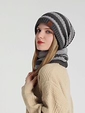 abordables Sombreros-2 unids/set bufanda tejida gorro de invierno para mujer &amp; Conjunto de gorro, gorro calentador de invierno a prueba de viento para ciclismo y esquí al aire libre