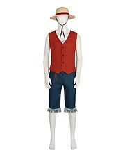 olcso Anime kosztümök-Óceáni kalandor Kapitány Szalmakalapos kalóz Anime Cosplay öltönyök Mindszentek napja Farsang Mellény Nadrágok Kalap Kompatibilitás Férfi Felnőttek