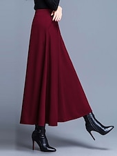 preiswerte Schlichte Röcke-Damenrock A-Linie Swing Midi Hohe Taille Röcke Tasche einfarbig Street Alltag Winter Elegant Mode Wein Schwarz Rot