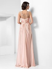 cheap Weddings &amp; Events-Sheath / Column V Neck Floor Length Satin Chiffon Dress with Beading / Criss Cross by TS Couture®