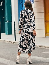 voordelige casual jurkje met print-A-lijn midi-jurk met bladprint, ruches en knopen