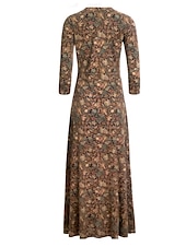 billige Elegante blomsterkjoler-kvinners vinterkjole t-skjortekjole tee-kjole floral stammelomme v-hals lang kjole maxikjole vintage etnisk daglig langermet høst vinter