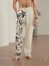 cheap Home-Men&#039;s Coconut Tree Graphic Prints Linen Pants Trousers Summer Pants Mid Waist Streetwear Hawaiian Designer Casual Daily Holiday Drawstring Elastic Waist 3D Print Spring &amp; Summer 3D Print Blue Khaki