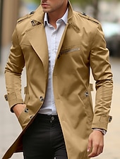 billiga Trenchcoat för män-Herr Övergångsjacka Trenchcoat Utomhus Alla årstider Vindtät jacka Ytterkläder Kläder Streetwear Slät Framficka Kavajslag Enkelknäppt