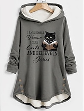 economico Felpe con cappuccio e felpe-felpa con cappuccio da donna pullover sherpa pile foderato gatto lettera casual sport bottoni stampa tasca frontale caldo e soffice felpa con cappuccio manica lunga micro-elastico autunno&amp;amp;tessuto