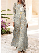 ieftine Rochie boho-Rochie Maxi Femei Rochie Swing Rochie Shift Rochie A Line Modă Stradală Modernă Zilnic Id Date Ajustare Normală Tie Dye Mâneci Lungi Gât Rotund Galben Toamnă Iarnă