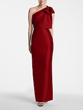 preiswerte SCHWARZ-Meerjungfrau Abendkleid Elegantes Kleid Formeller Hochzeitsgast Knöchellang Ärmellos Eine Schulter Satin mit Schleife(n) Schlitz Maskeradenkleid 2025
