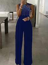 voordelige feest jumpsuits-Dames Normaal Jumpsuit Elegant Effen Kleur Mouwloos Ronde hals Hoge taille Uitknippen Bruiloft Feest Slank Zwart Rood blauw Herfst