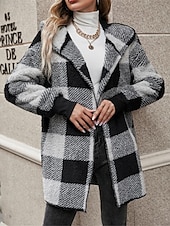 economico Giacche in finta pelle-Per donna Giacca in pile Cappotto teddy Giacca con cappuccio Tenere al caldo Traspirante Tasche In pile Informale Stile di strada Righe e Plaid Da mare San Valentino Strada Da tutti i giorni