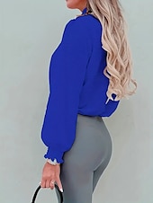 preiswerte Elegante Oberteile-Hemd Bluse Damen Schwarz Weiß Rosa Solide / einfarbig Puffärmel Täglich Modisch Stehkragen Regular Fit S