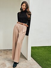 abordables pantalons pour femmes-pantalon habillé taille haute à jambe large