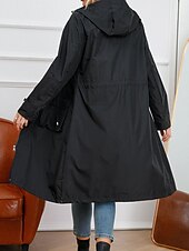 billiga hoodie jacka-Dam Trenchcoat Utomhus Gata Dagligen Höst Vinter Lång Täcka Normal Regnsäker Håller värmen Andningsfunktion Stylish Nutida Ledigt Jacka Långärmad Slät Snörning Med fickor Svart Gul Vin