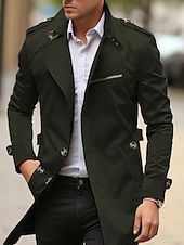 billiga Trenchcoat för män-Herr Övergångsjacka Trenchcoat Utomhus Alla årstider Vindtät jacka Ytterkläder Kläder Streetwear Slät Framficka Kavajslag Enkelknäppt