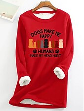 abordables Sudadera-Sudadera para mujer, jersey con estampado de sherpa y letras, informal, deportiva, cálida, difusa, cómoda, cuello redondo, manga larga, top microelástico, caída&amp;amp;Tejido suave, transpirable y