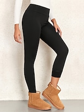 baratos Leggings lisas-Mulheres Leggings Ativo Simples Comprimento total Cintura Alta Tecido Corte alto Macio Confortável Micro-Elástica Ao ar livre Ioga Rua Preto Outono Inverno Normal