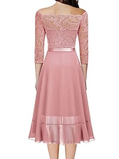 economico Abiti in chiffon-Per donna Abito Midi Abito in Pizzo Vestito da Festa Abito da Cocktail Abito da invitata a nozze Moda Festa Moderno Vacanza Festa serale Matrimonio Vestibilità regolare Colore Puro Mezza Manica