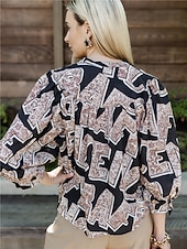 economico Bluse e camicie-camicetta casual con stampa di lettere e collo rotondo