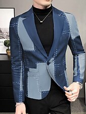preiswerte Herren bedruckte Blazer-Herren Blumen Karo Langarm Umlegekragen Mode Streetwear Geschäftlich Arbeit Büro-Outfit Ausgehen Knöpfe Druck