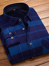 preiswerte Herren-Oberhemden-Herren Oberhemd Kariertes Hemd trachtenhemd Kragenhemd Fleece-Shirt Knopfhemd Overshirt Plaid / Karomuster Hochzeit Party A B C D Langarm Quadratischer Ausschnitt Winter Bekleidung Warm