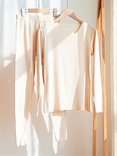 Women's Thermal Set Pure Color Warm Casual Comfort Home Daily Going out Warm Crew Neck Long Sleeve Pant Elastic Waist Fall Winter Home Outfits 12