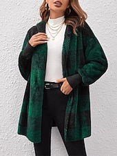 economico Giacche in finta pelle-Per donna Giacca in pile Cappotto teddy Giacca con cappuccio Tenere al caldo Traspirante Tasche In pile Informale Stile di strada Righe e Plaid Da mare San Valentino Strada Da tutti i giorni